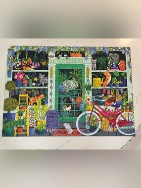 Cat & Garden Shop Jigsaw Puzzle - Green, Multi-Color 1000 piece